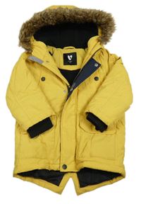 Žlutá šusťáková zimní bunda s kapucí s kožešinou V by Very