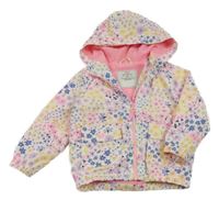 Bílo-růžovo-modrá květovaná šusťáková jarní bunda s kapucí George