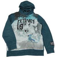 Tmavozeleno-bílá mikina s nápisem a kapucí C&A