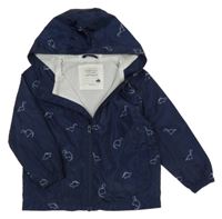 Tmavomodrá šusťáková jarní bunda s dinosaury a kapucí PRIMARK