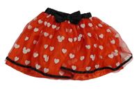 Červená puntíkatá tylová sukně s černou mašlí Tu