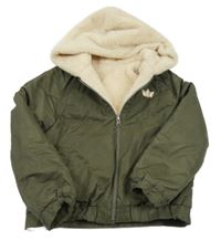 Khaki šusťáková zateplená oboustranná bunda s kapucí 