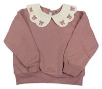 Starorůžová mikina s bílým límcem s mašličkami Primark