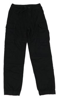 Černé plátěné cuff kalhoty H&M