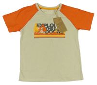 Béžovo-oranžové tričko se stromky a nápisem Mountain Warehouse