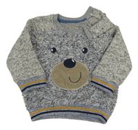 Šedá melírovaná pletená mikina s chlupatým prvkem a čumákem zn. Nutmeg