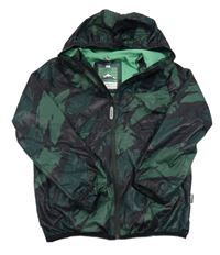 Černo-zelená vzorovaná šusťáková funkční jarní bunda s kapucí zn. WE