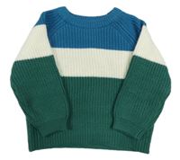 Modro-bílo-zelený svetr Zara