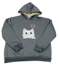Šedá zateplená mikina s kočičkou a kapucí 