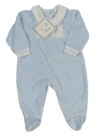 Nové - Světlemodro-bílý sametový overal s límečkem 