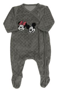 Šedý vzorovaný sametový overal s Minnie a Mickeym 