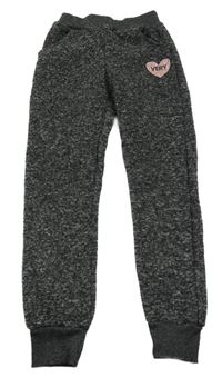 Šedé melírované pletené tepláky se srdíčkem 