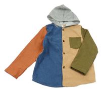 Khaki-žluto-tmavomodro-oranžová košile s teplákovou kapucí Shein