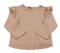 Růžové žebrované úpletové triko s volánky F&F