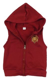 Vínová tepláková vesta s lvem a kapucí 