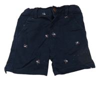 Tmavomodré plátěné kraťasy s obrázky 