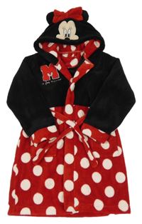 Černo-červeno-bílý puntíkatý plyšový župan s kapucí - Minnie Disney