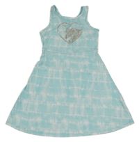 Světlemodro-bílé batikované pruhované šaty s jednorožcem