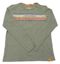 Zelené triko s pruhy a logem Jack & Jones