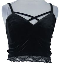 Dámský černý sametový crop top s krajkou a zkříženým výstřihem New Look 