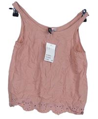 Dámský růžový crop top s madeirou H&M vel. 32