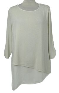 Dámské bílé třpytivé triko s halenkovou vsadkou C&A