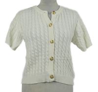 Dámský bílý vzorovaný propínací svetr s krátkými rukávy H&M