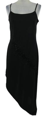 Dámské černé asymetrické společenské šaty s korálky 