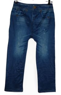 Dámské modré capri legíny riflového vzhledu 