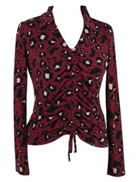 Nové - Dámská vínovo-černá vzorovaná crop halenka se stahováním Pour Moi 