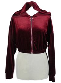 Dámská karmínová sametová propínací crop mikina s kapucí Shein 