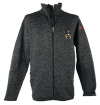 Pánská černo-šedá melírovaná propínací pletená mikina s erbem Montefuego 