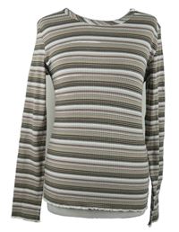 Dámské hnědo-bílo-růžové pruhované žebrované triko George 