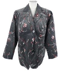 Dámské šedé květované manšestrové sako Denim&Co