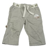 Khaki-bílé pruhované plátěné roll-up kalhoty s traktory M&Co.