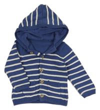Modro-bílý pruhovaný propínací svetr s kapucí Tu