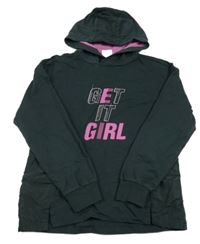 Tmavošedá mikina s nápisem a kapucí L&D