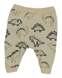 Béžové pletené tepláky s dinosaury Tu