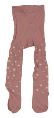 Růžové kytičkované punčocháče 