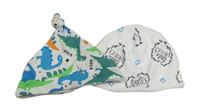 2x Bílá + šedá čepice s dinosaury Pep&Co