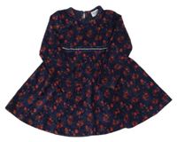 Tmavomodré květinové sametové šaty 