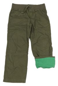 Khaki plátěné podšité kalhoty s úpletovým pasem M&S