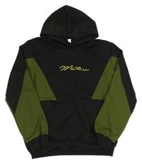 Černo-khaki sportovní mikina s nápisem a kapucí 