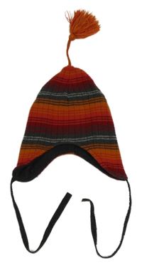 ORanžovo-červeno-šedá pruhovaná čepice