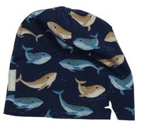 Tmavomodrá bavlněná čepice s velrybami Alana