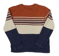 Rezavo-smetanovo-tmavomodrý svetr s proužky George