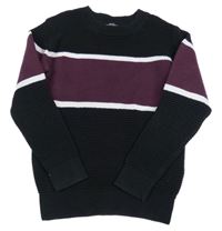 Černo-fialový svetr s proužkem Matalan