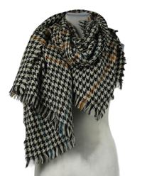 Dámská béžovo-černo-medová kostkovaná roztřepená šála 