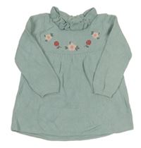 Mentolové pletené šaty s květy a volánkem Nutmeg