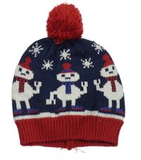 Tmavomodro-červená pletená čepice se sněhuláky M&S